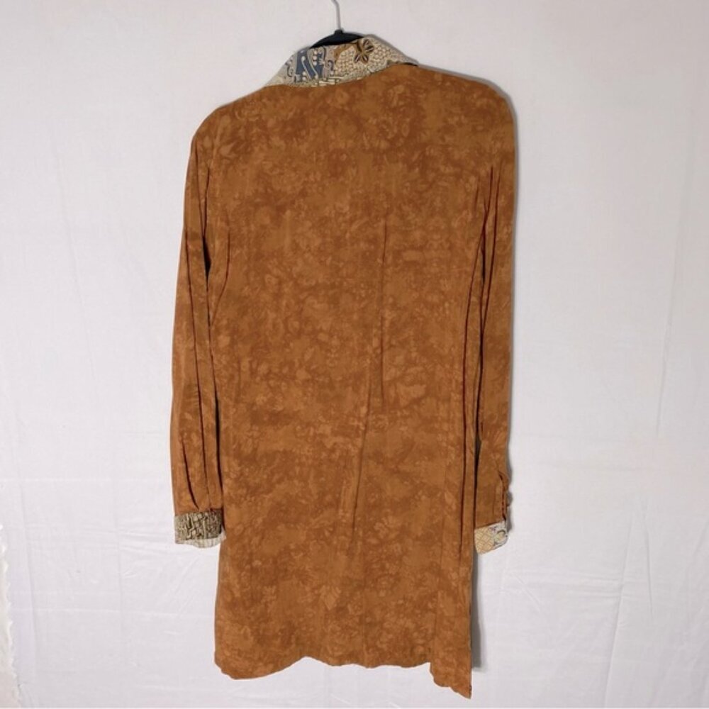 Vintage Nativewear Designs Burnt Orange Stone Wash Long Sleeve Button Up Top M - Picture 2 of 13